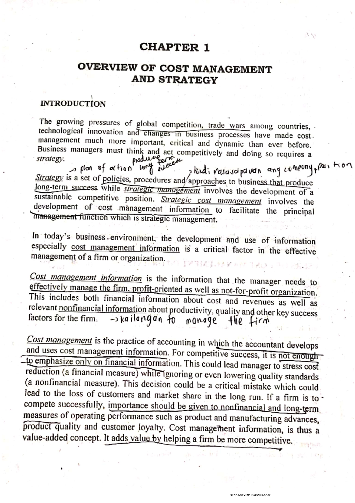 Strategic Cost Management Chapter 1 5 - Bachelor of Science in ...
