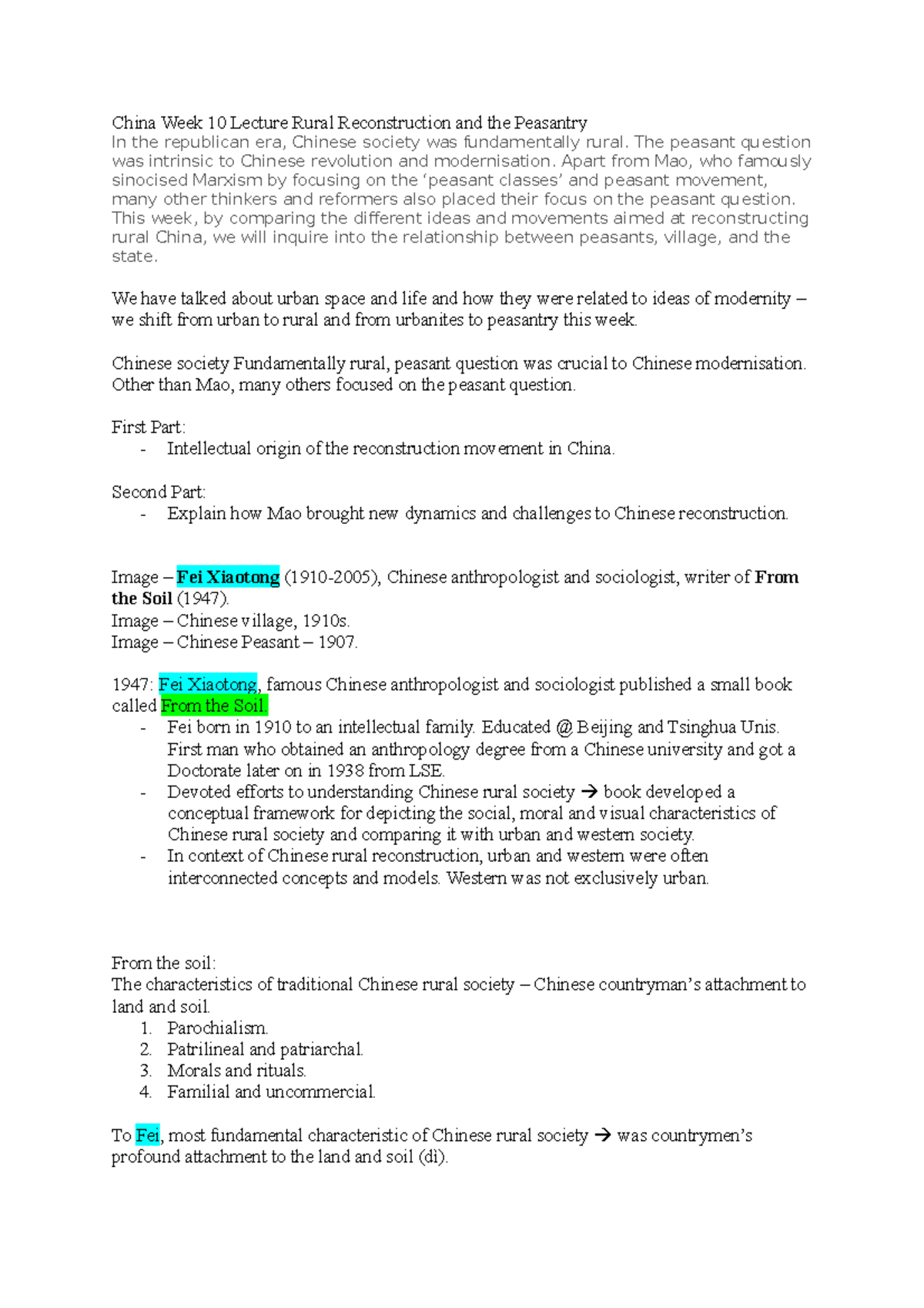 China Week 10 Lecture Rural Reconstruction and the Peasantry The