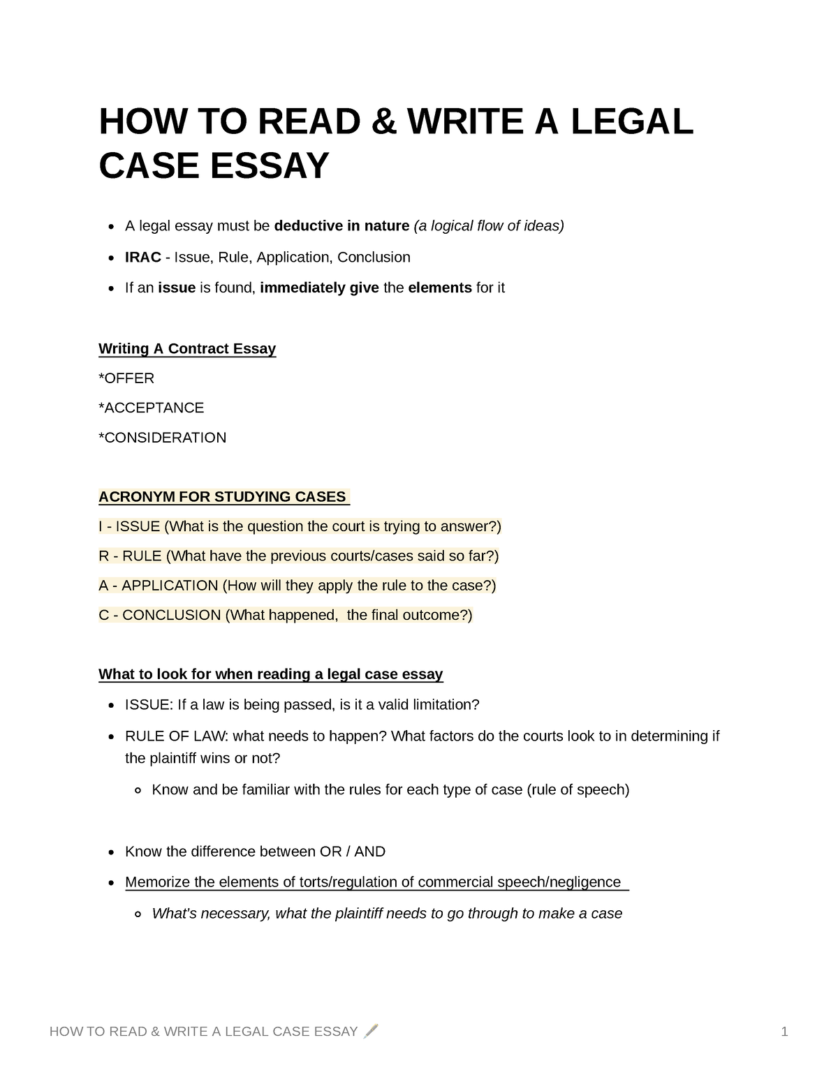 how to write a summary of a legal case