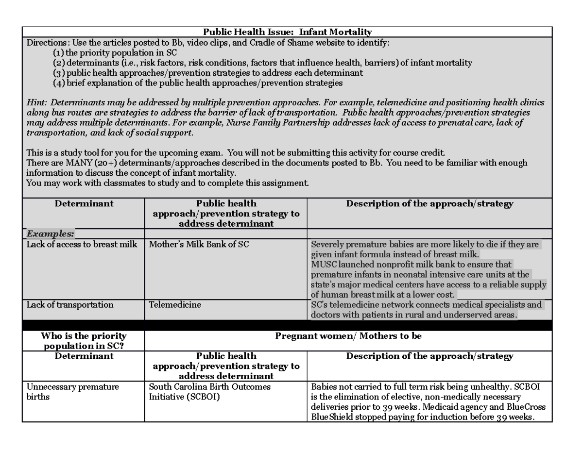 Infant Mortality Activity - Public Health Issue: Infant Mortality ...