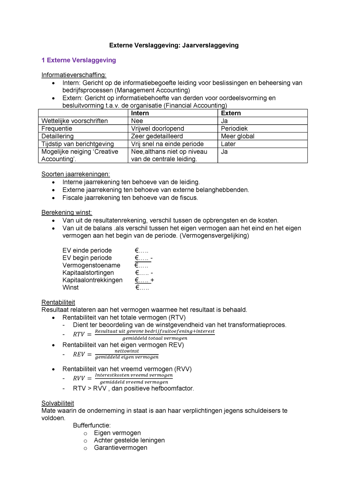 Samenvatting Externe Verslaggeving - H. 1-5 & 7 - Externe Verslaggeving ...