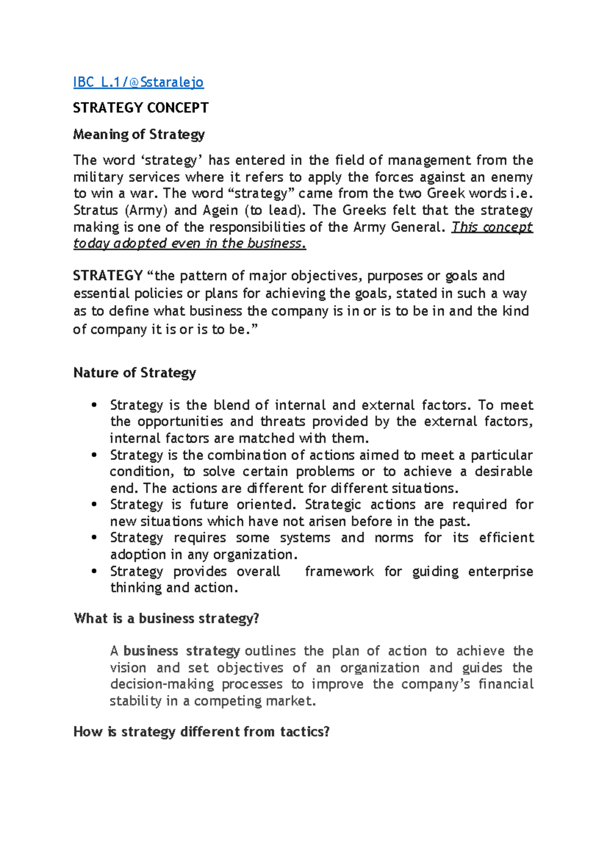 IBC-L - Integrated Business Course - IBC_L/@Sstaralejo STRATEGY CONCEPT ...