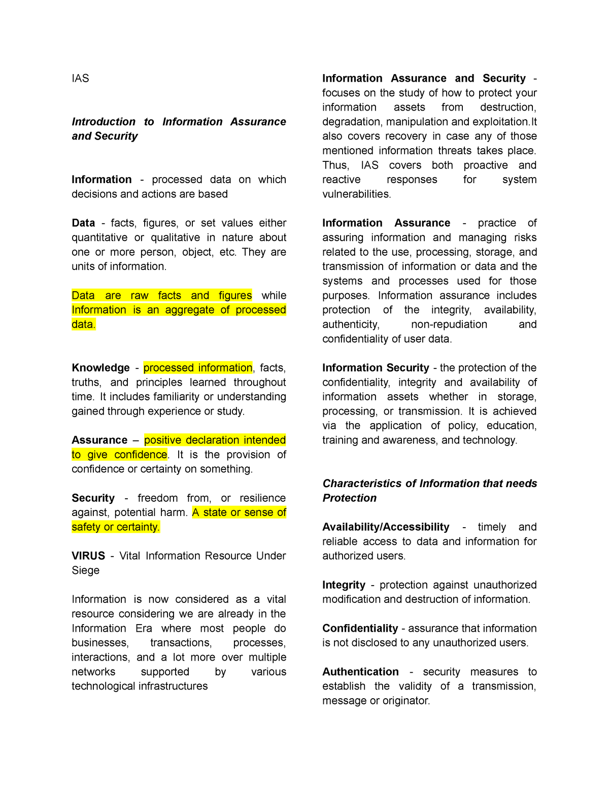 IAS Covered Topics 3r3 - Notes For Information Assurance And Security ...