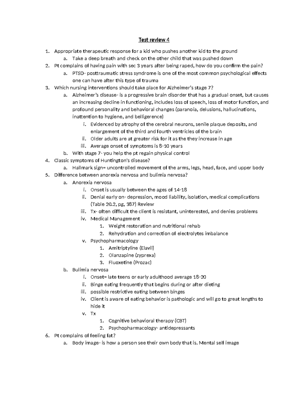 Test review 4 - notes - Test review 4 Appropriate therapeutic response ...