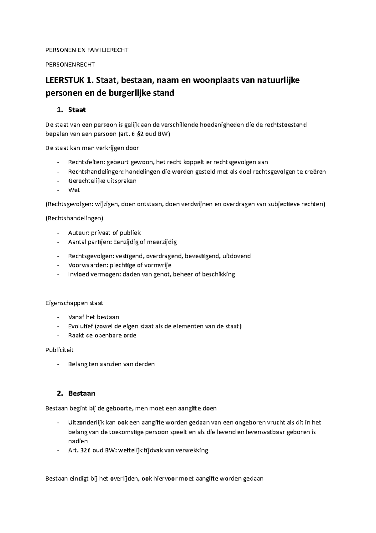 Notities en samenvatting personen- en familierecht - PERSONEN EN ...