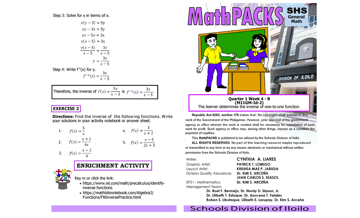 Math11 Gen Math Q1Wk4-B-final - Therefore, the inverse of is. Step 4 ...