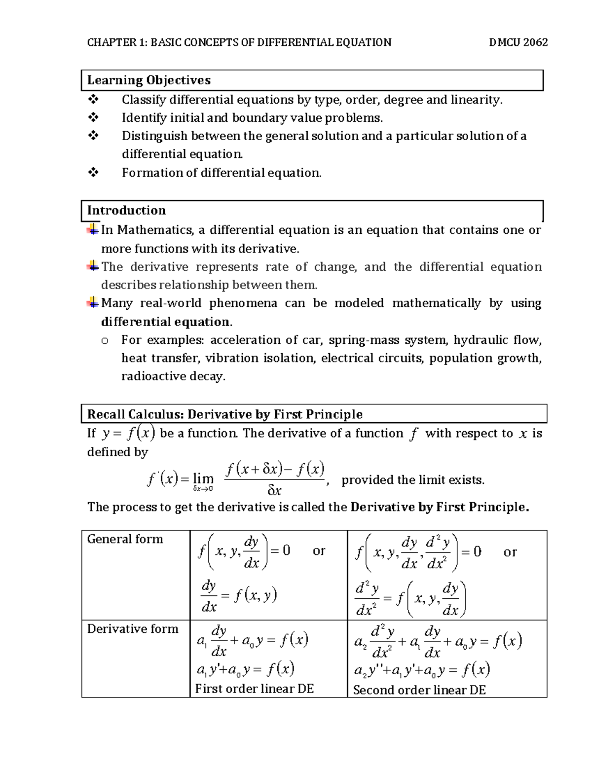 Chapter 1 Basic concepts of DE - student note - Learning Objectives ...