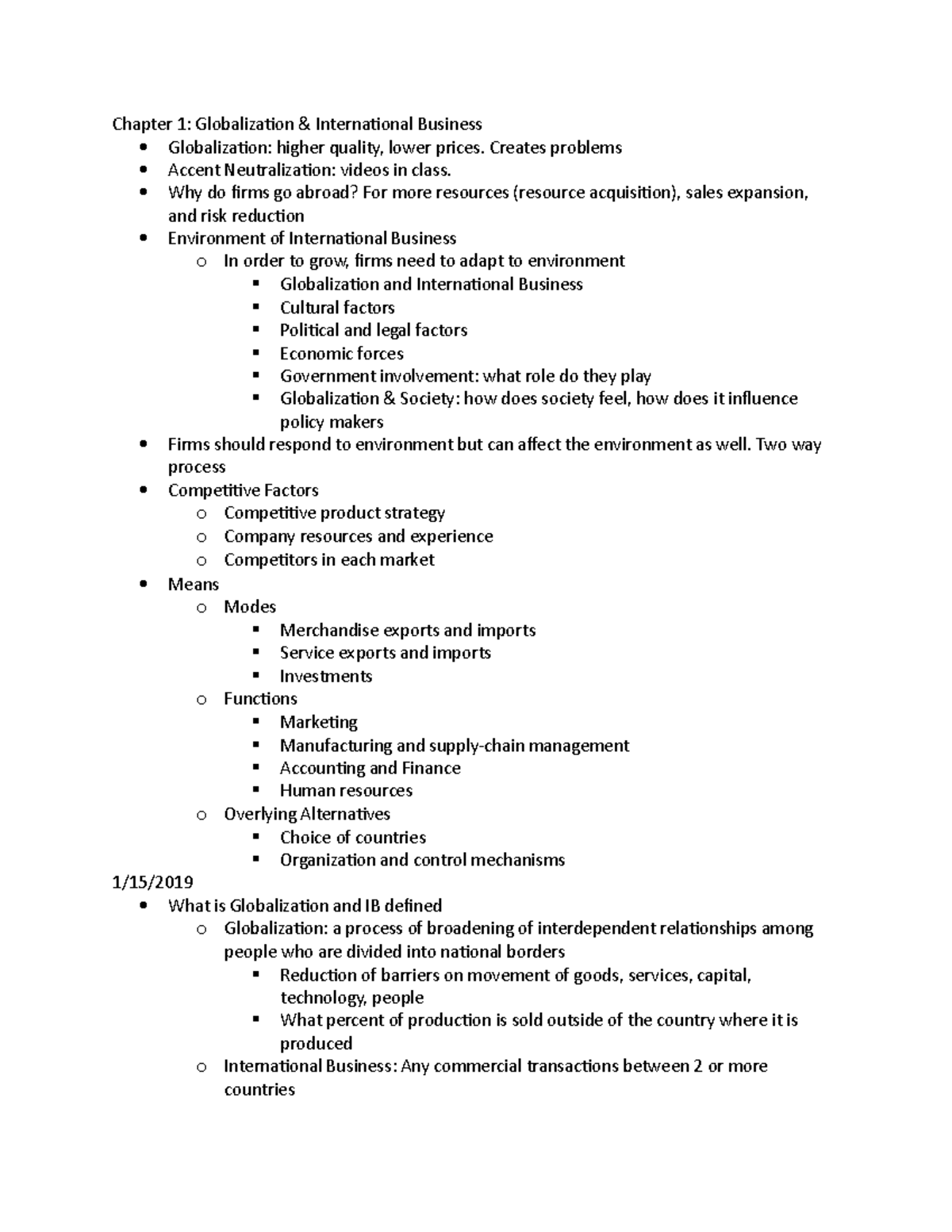 D270 Class Notes - Chapter 1: Globalization & International Business ...