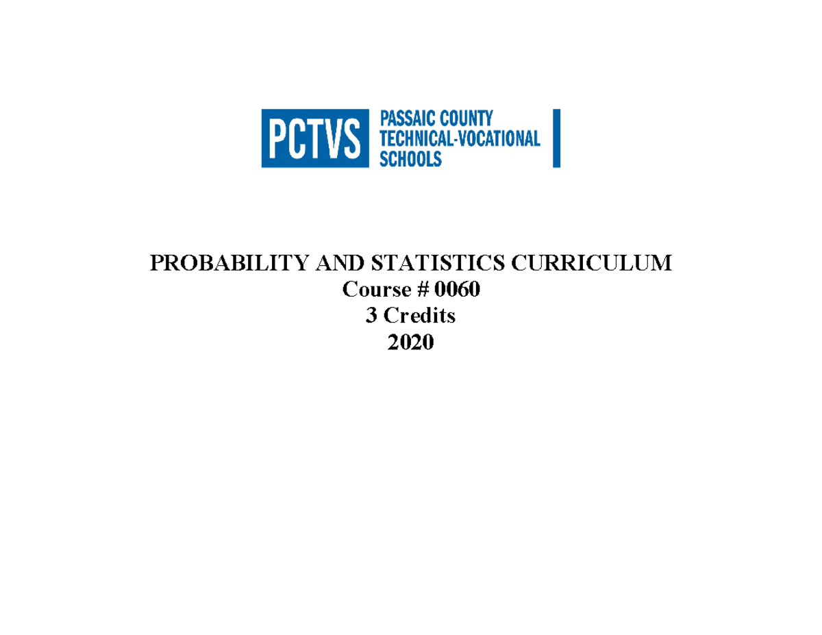 Probability Statistics - PROBABILITY AND STATISTICS CURRICULUM Course ...