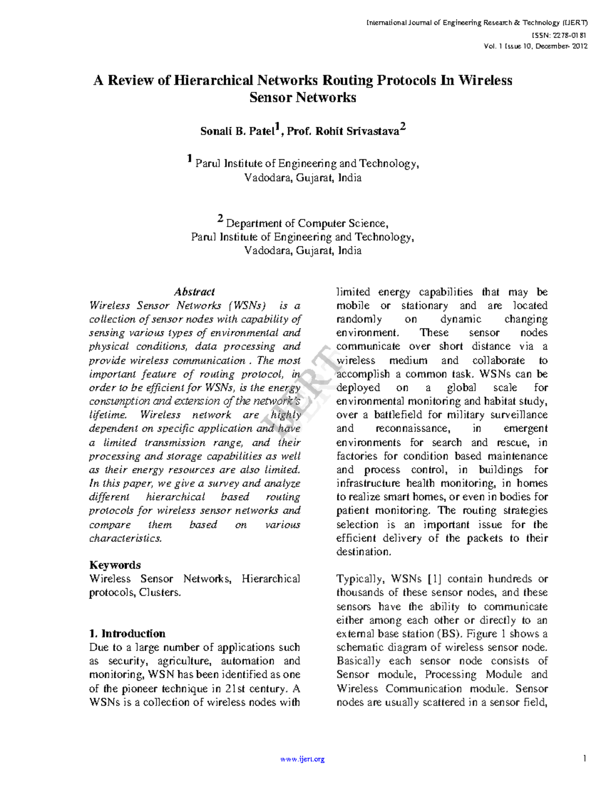 A review of hierarchical networks routing protocols in wireless sensor ...