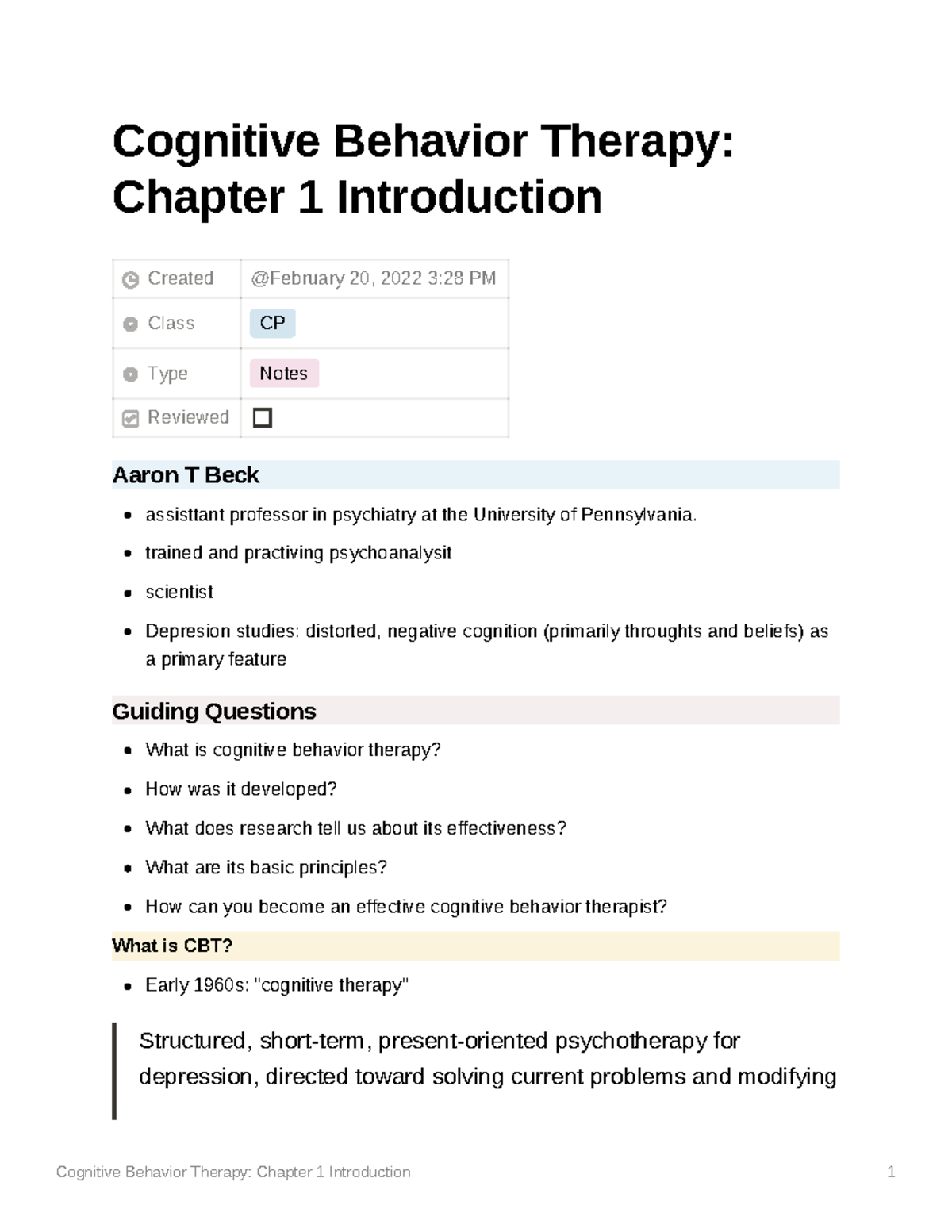 Cognitive Behavior Therapy Chapter 1 Introduction - Cognitive Behavior ...