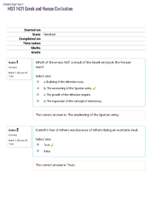 Hist 1421 Graded Quiz Unit 6 2023-2024 - Question 1 Correct Mark 1 Out ...