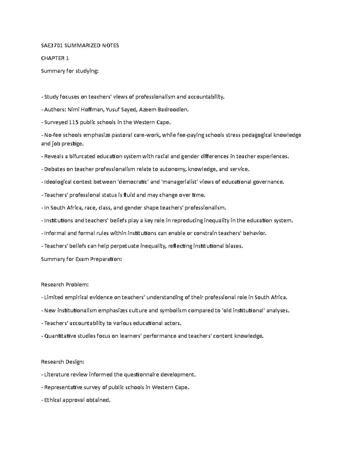 SAE3701 Notes summary - SAE3701 SUMMARIZED NOTES CHAPTER 1 Summary for ...