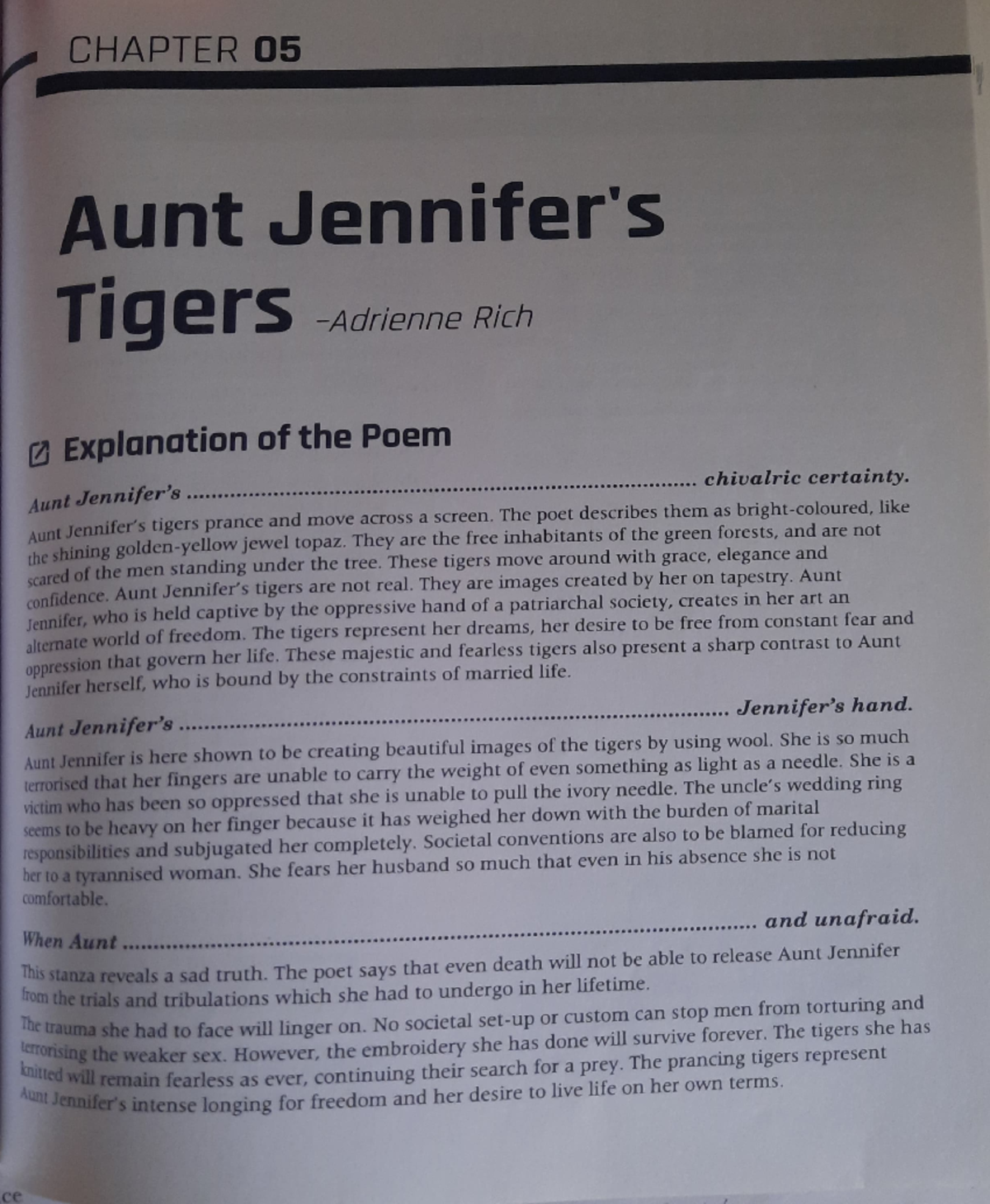 Aunt Jennifer's tigers - CHAPTER 05 Aunt Jennifer's -Adrienne Rich ...