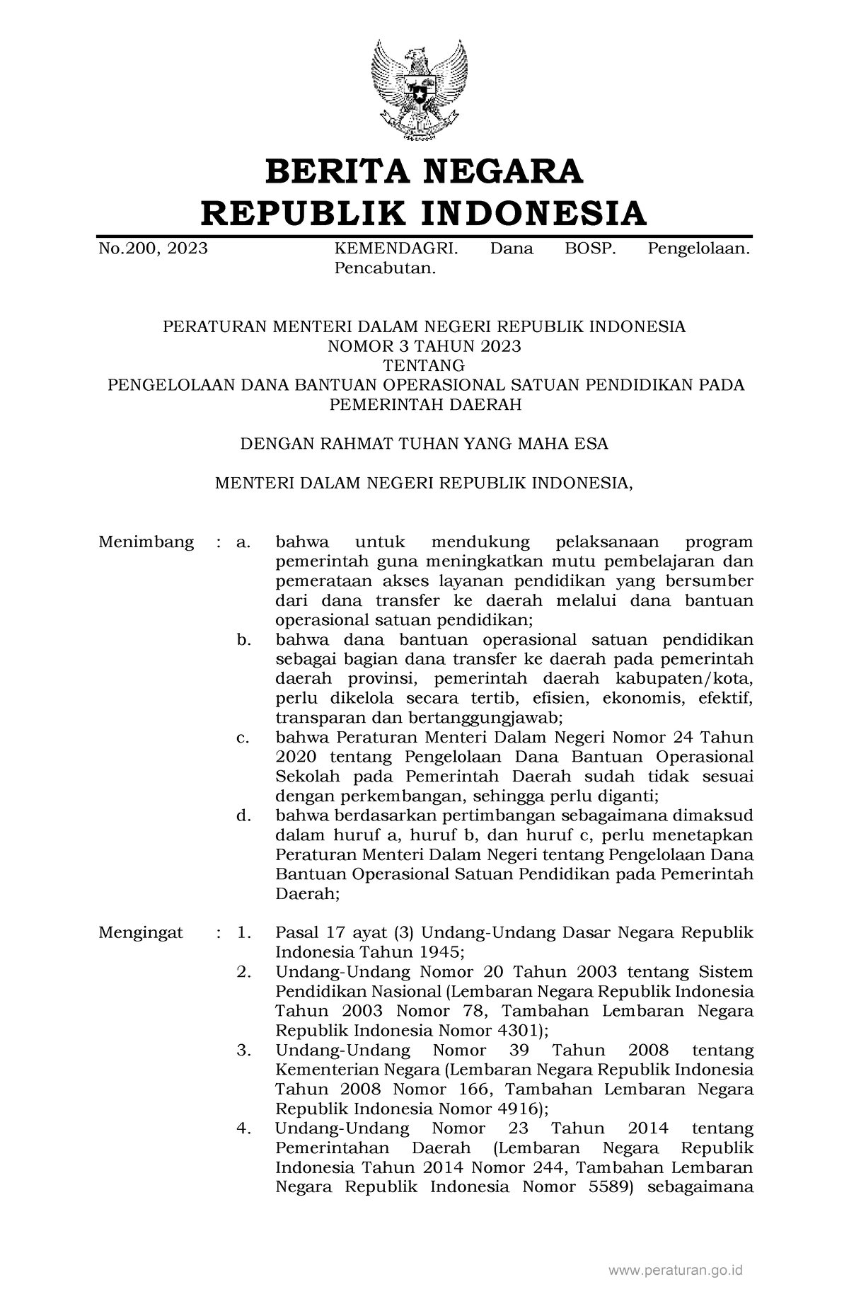 Permendagri No 3 Tahun 2023 - BERITA NEGARA REPUBLIK INDONESIA No, 2023 ...