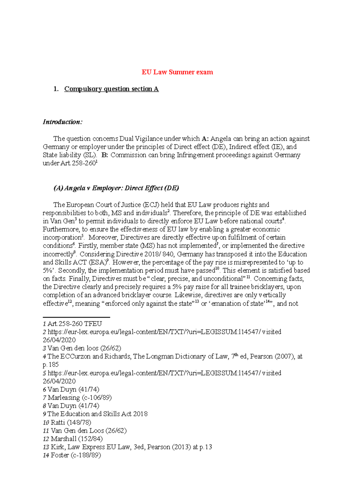 EU exam Q1 and Q2 - Exam question and answer which scored a first-class ...