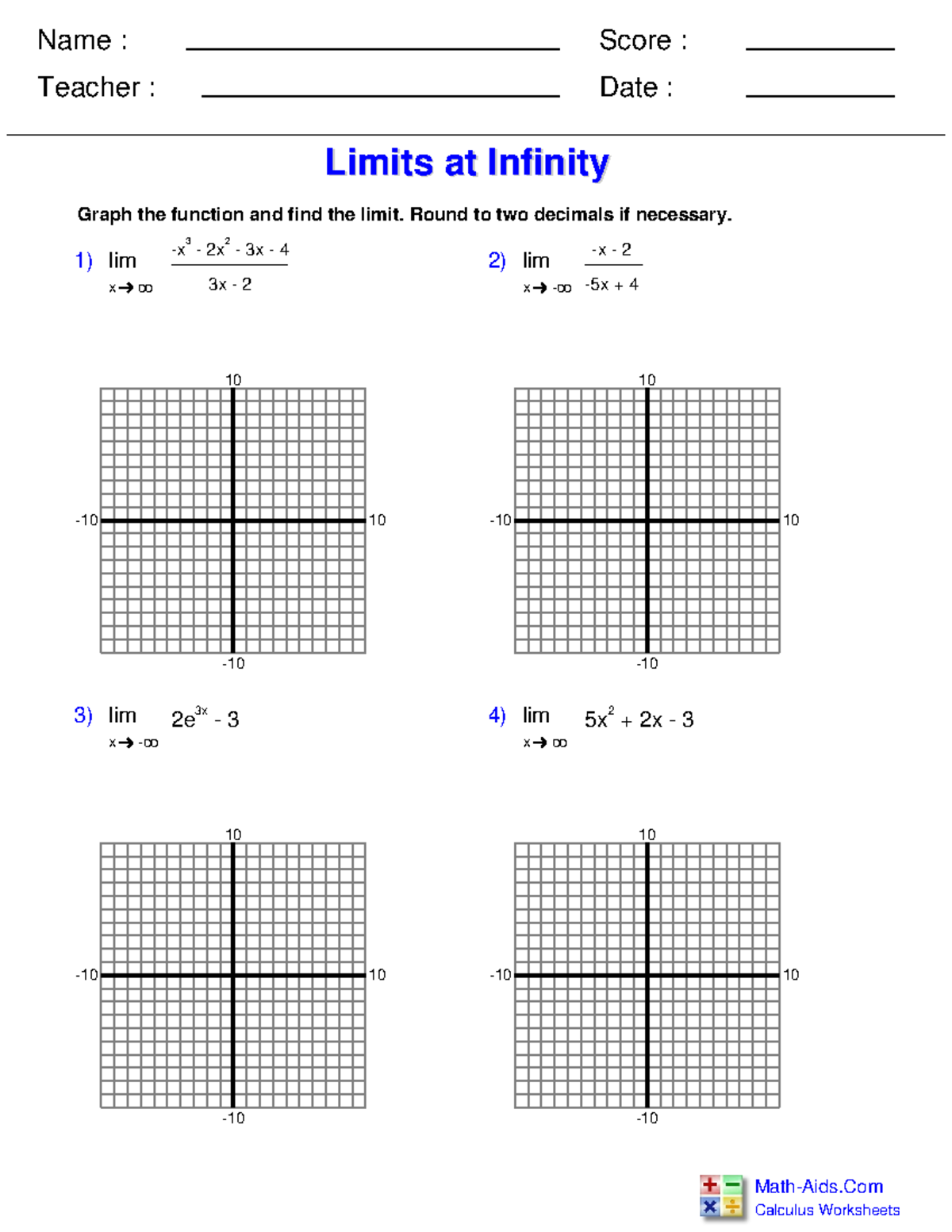 Calc lim infinity graph - Graph the function and find the limit. Round ...