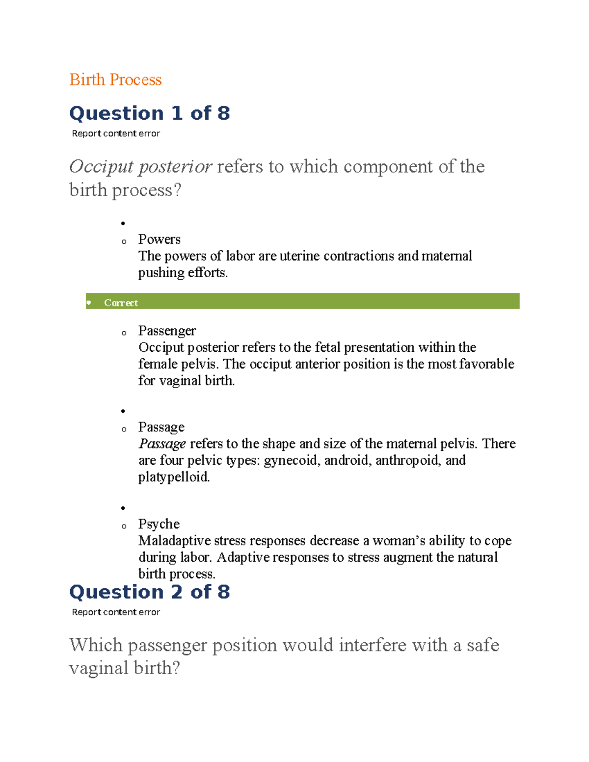 346 Week 1 SP - Sherpath For Week 1 In Bsn 346 - Birth Process Question ...