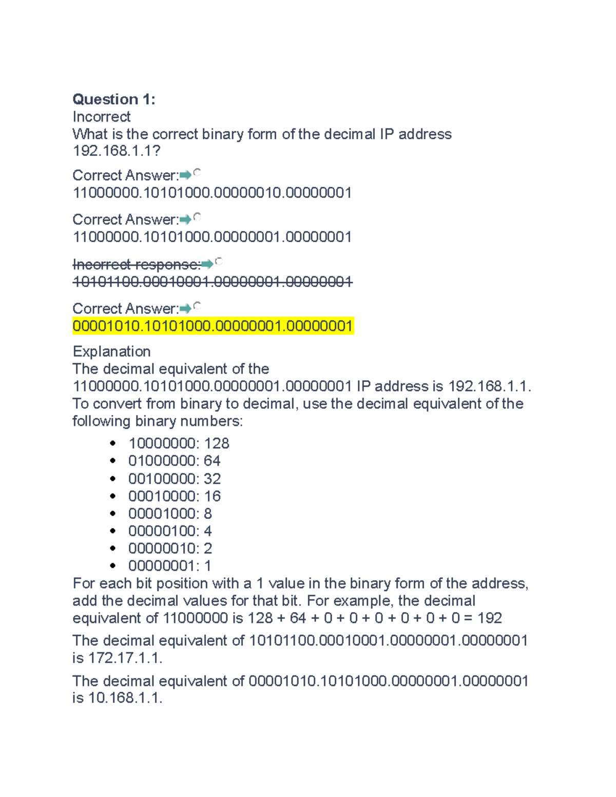 What Is The Correct Binary Form Of The Decimal Ip Address