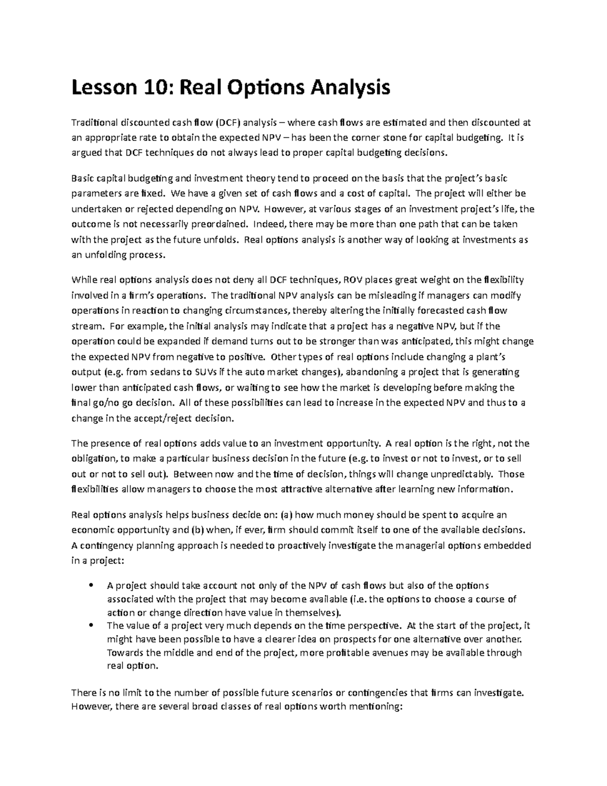 20S 3710 Real Options - Notes - Lesson 10: Real Options Analysis ...