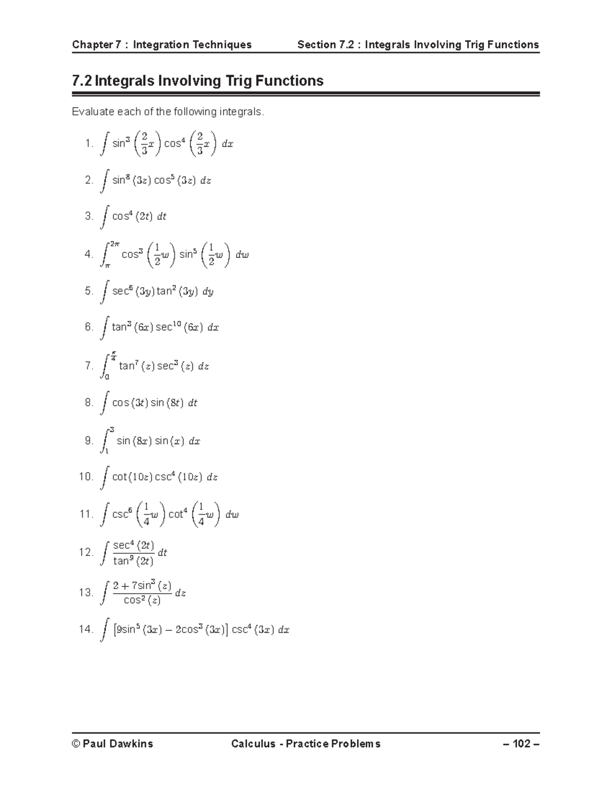 Trigonometric Integrals and Trig Substitution - Chapter 7 : Integration ...