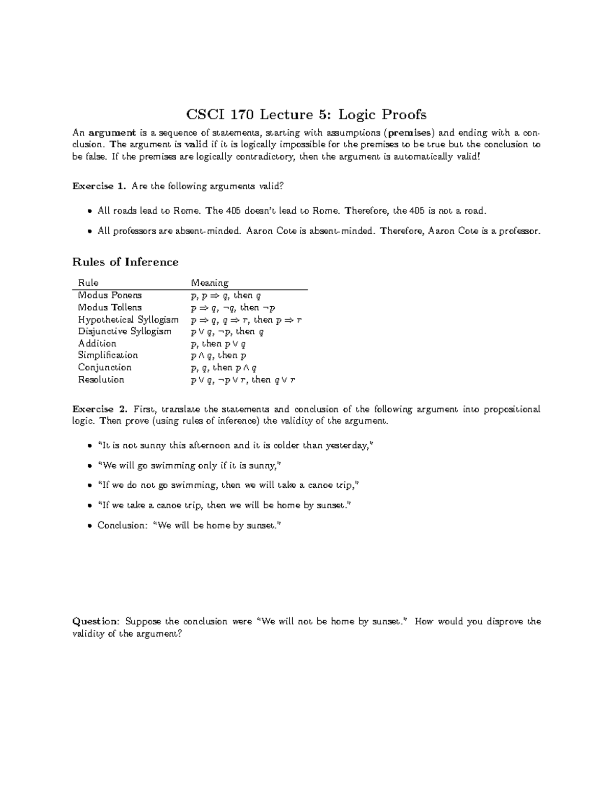 Logic proofs - Professor Aaron Cote. Discrete Mathematics Class ...