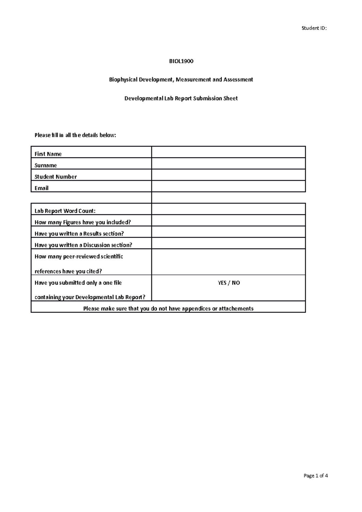 BIOL1900 Lab Report Template 2023 - BIOL Biophysical Development ...