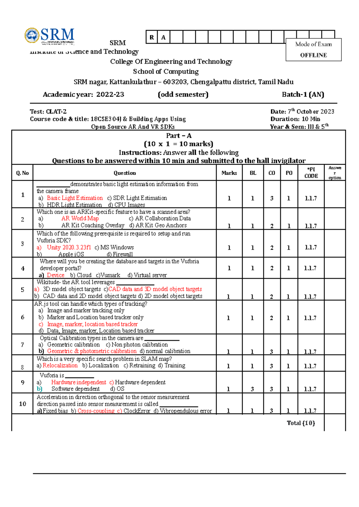 Unit-2 3 MCQ - SRM Institute of Science and Technology College Of ...