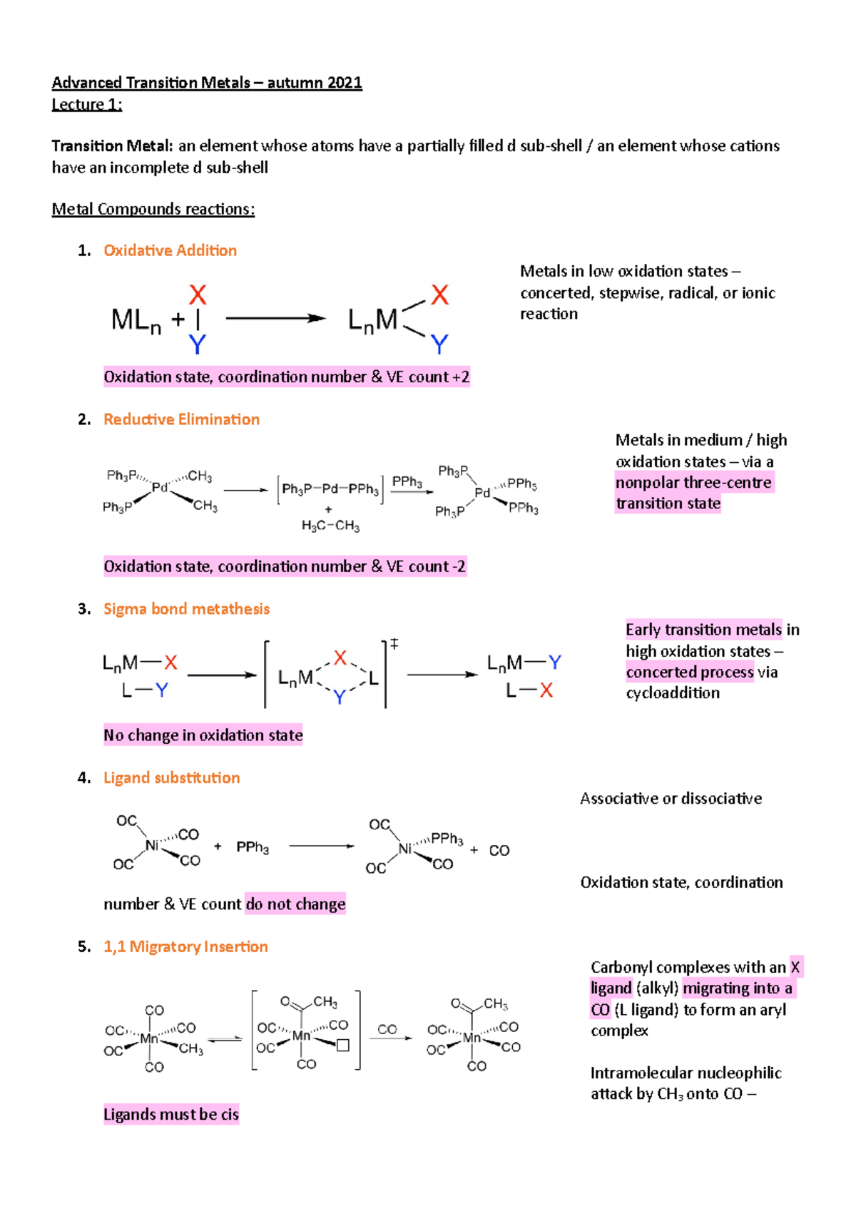Advanced Transition metals - Oxidative Addition Metals in low oxidation ...