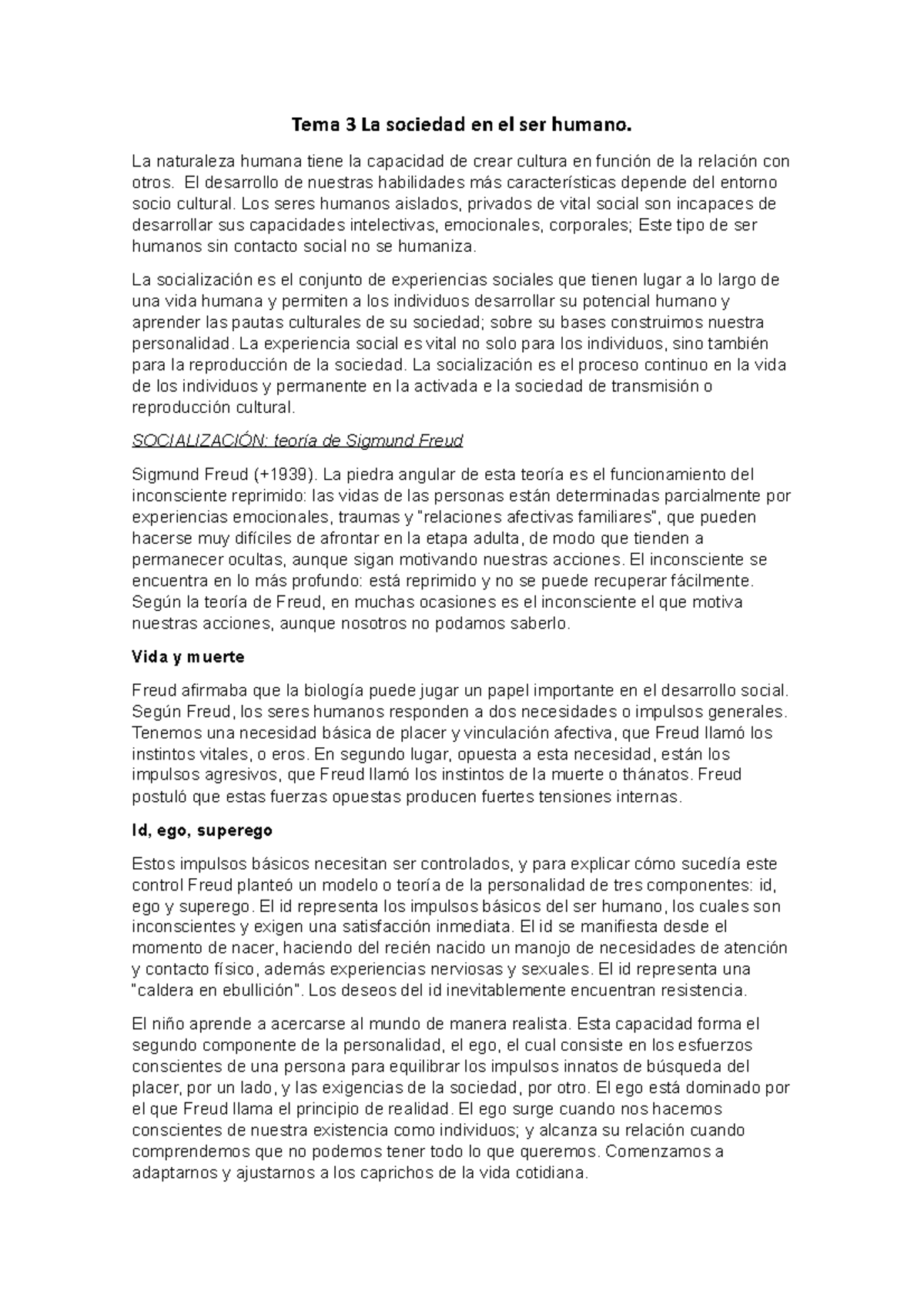 Tema 3 - Apuntes 3 - Tema 3 La sociedad en el ser humano. La naturaleza ...