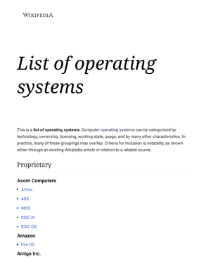 computer operating systems list