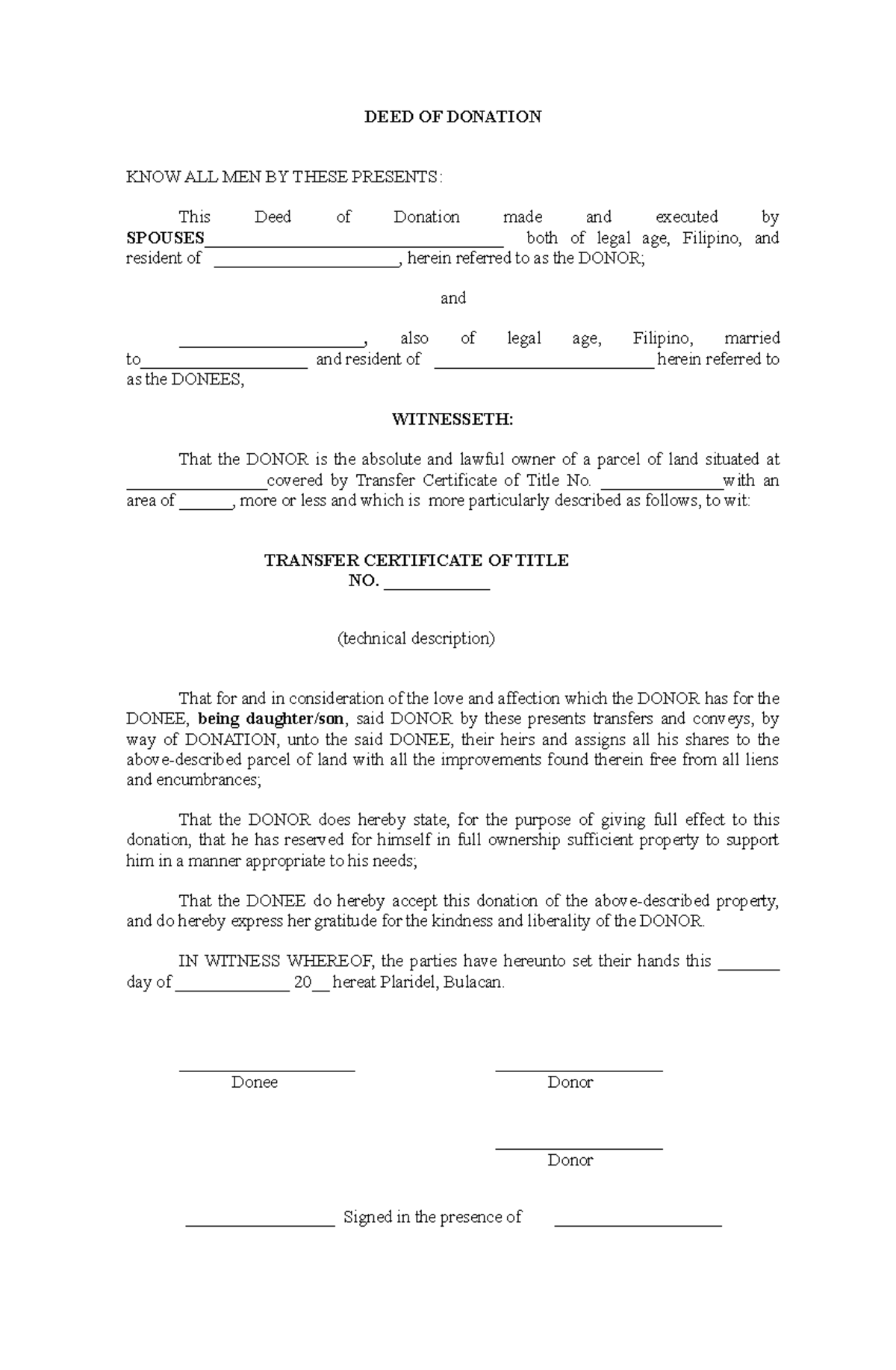 Deed Of Donation Sample Philippines
