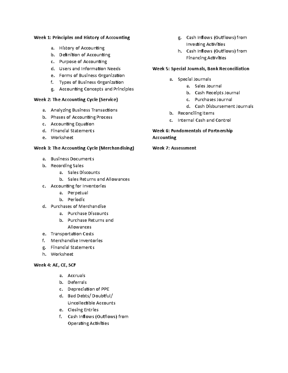 Topics - Week 1: Principles and History of Accounting a. History of ...
