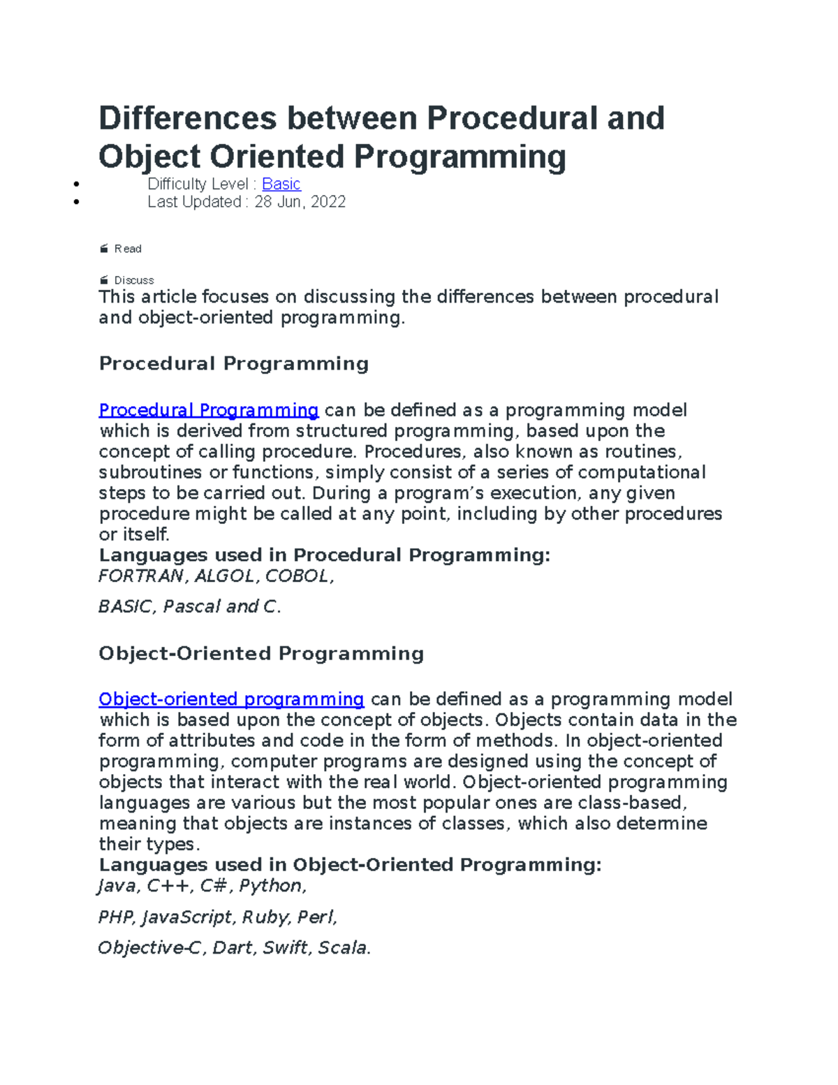 Procedural Languages - Web Application Development - Information ...