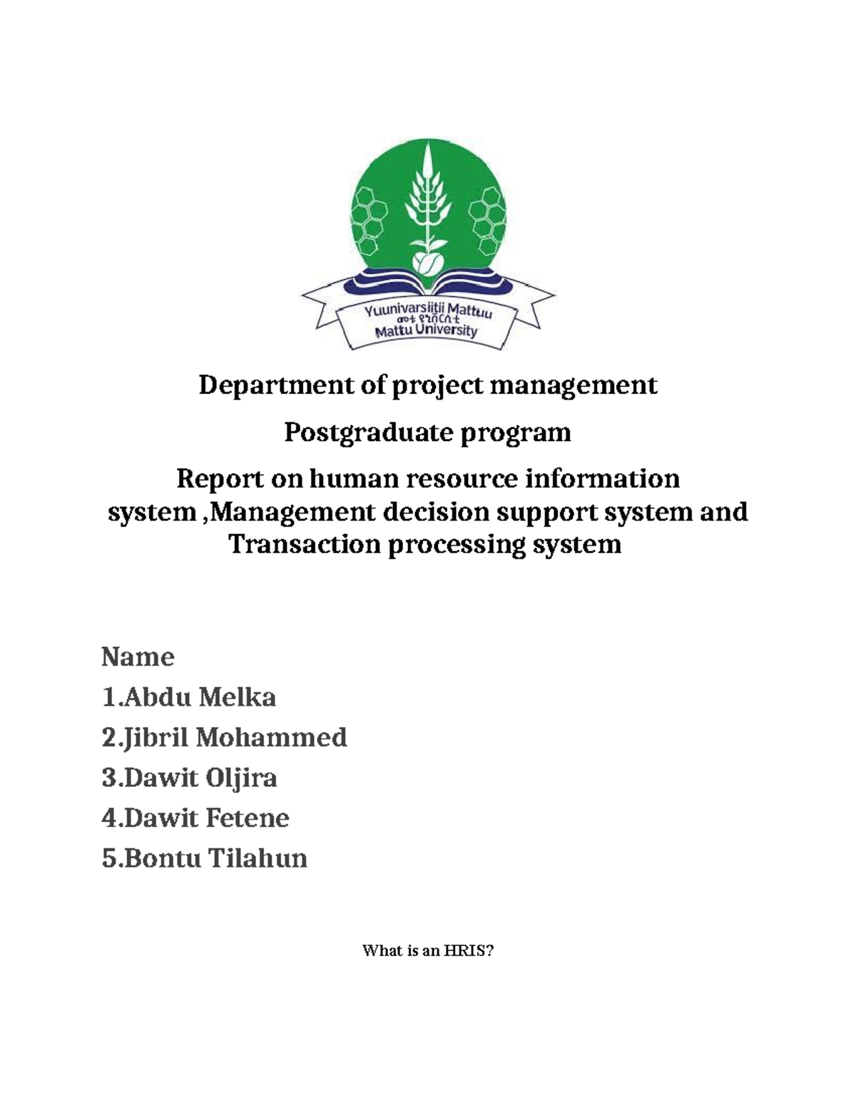 Tps hris mdss - NOTE - Department of project management Postgraduate ...