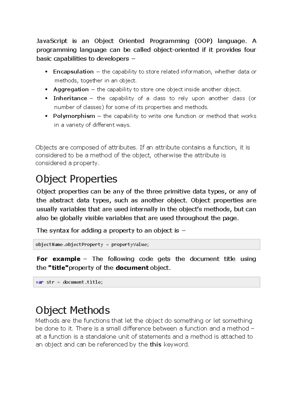 Java and jsp notes - JavaScript is an Object Oriented Programming (OOP ...