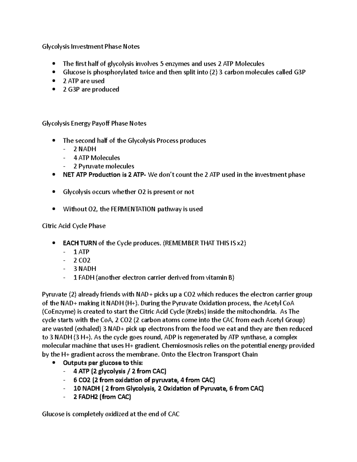 Glycolysis Investment Phase Notes (REMEMBER THAT THIS IS x2) 1 ATP