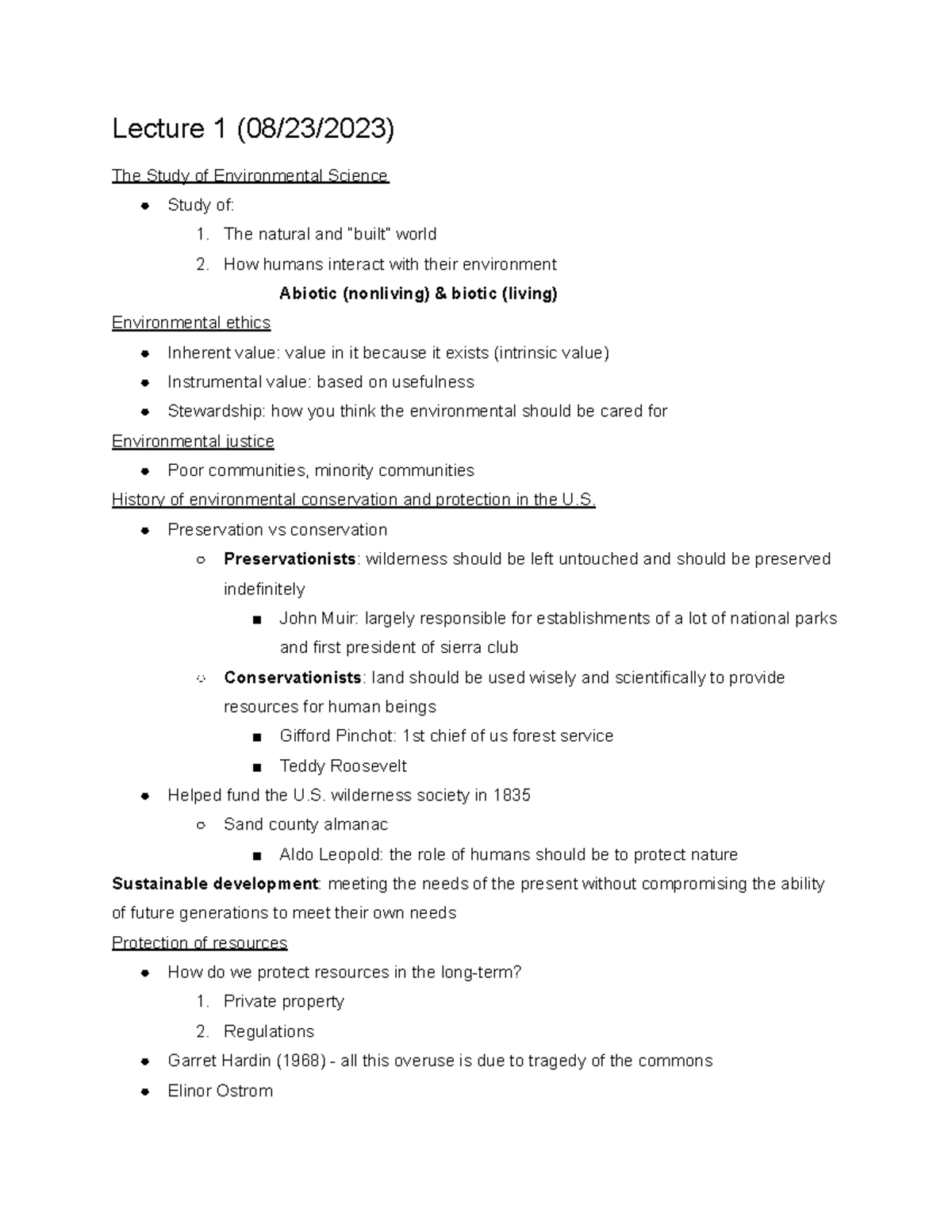 Envi 101 - exam 1 - Lecture 1 (08/23/2023) The Study of Environmental ...