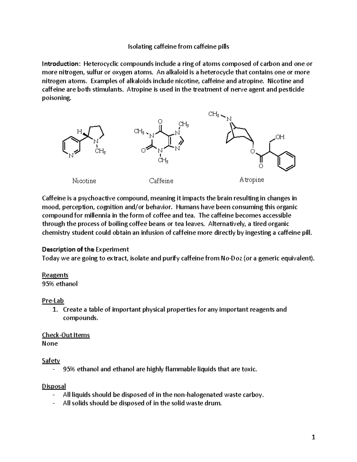 Isolating Caffeine from Caffeine Pills - 1 Isolating caffeine from ...