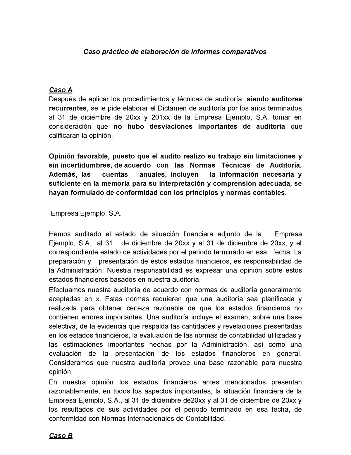 Caso Práctico Tipo Dictamen Alumno Caso Práctico De Elaboración De Informes Comparativos Caso 8074