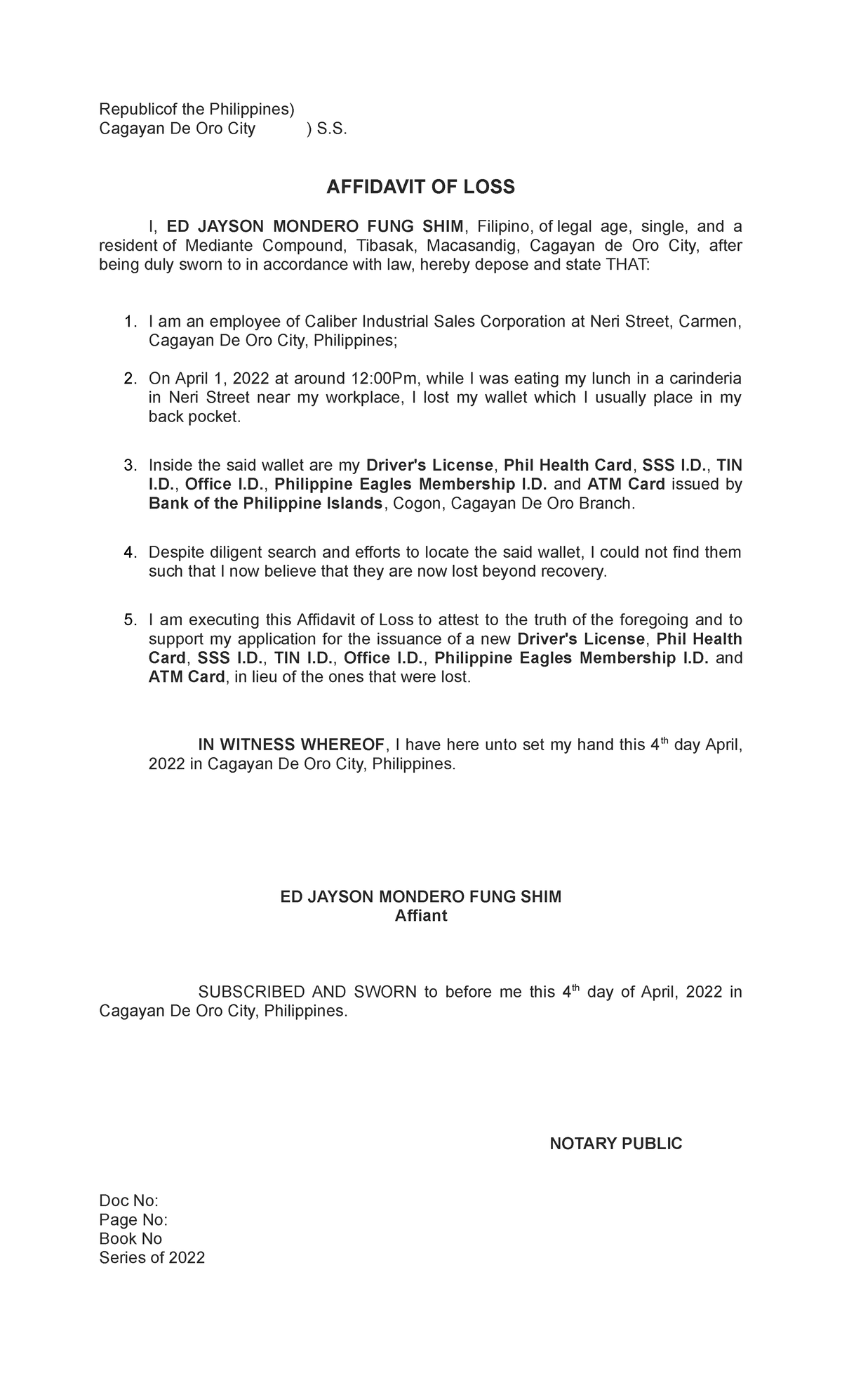 affidavit-of-loss-republicof-the-philippines-cagayan-de-oro-city-s