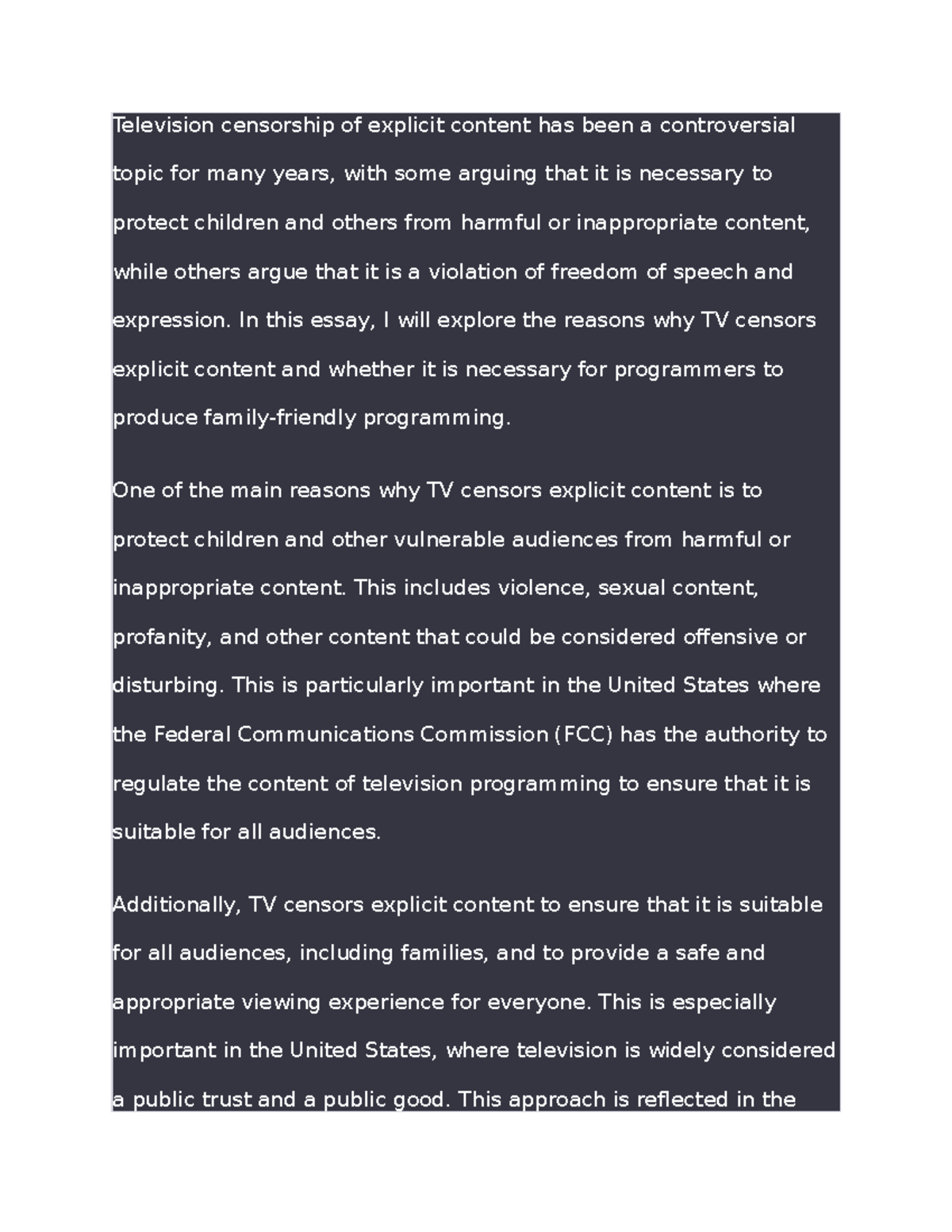 television censorship research paper