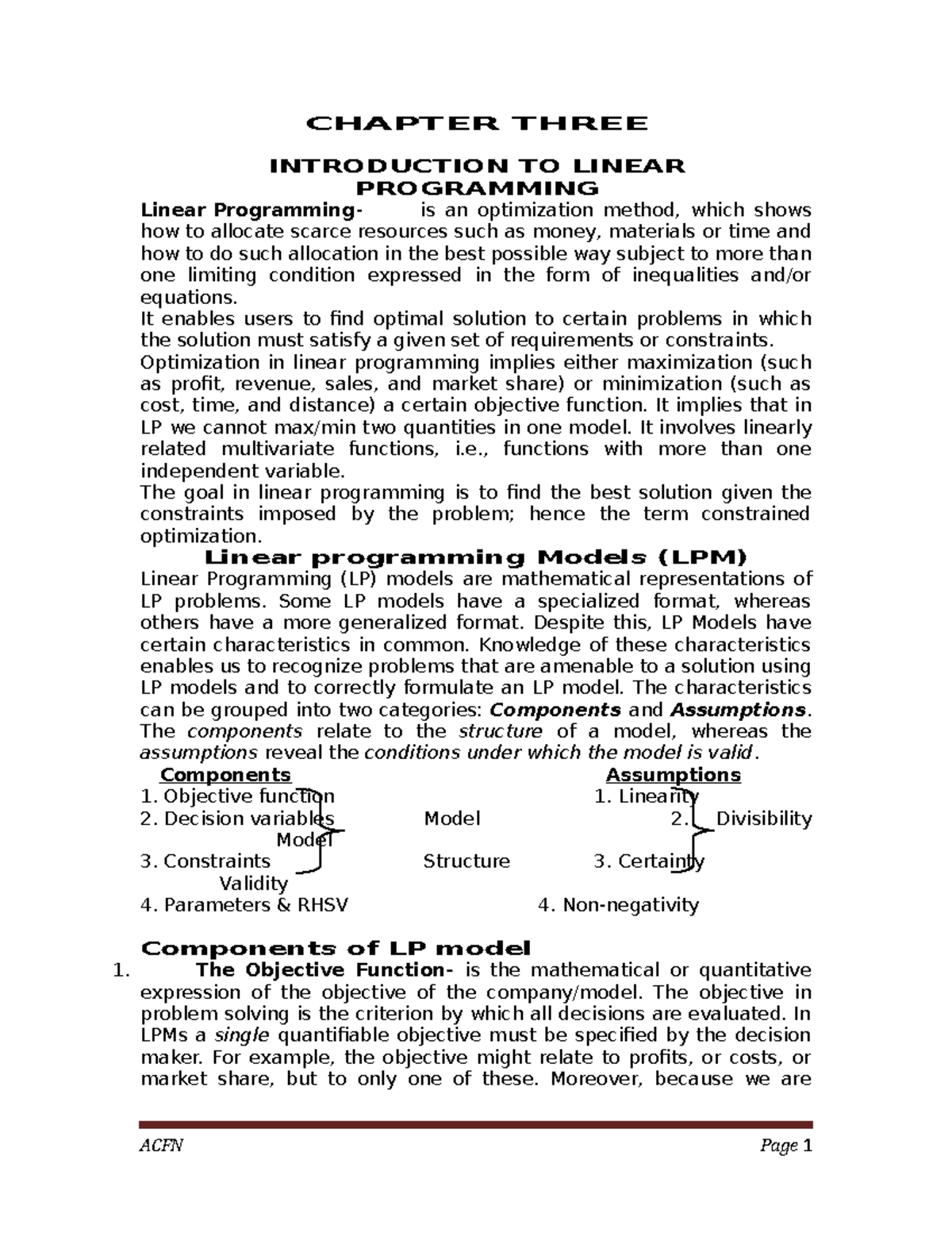 Business Mathematics Ch-III - CHAPTER THREE INTRODUCTION TO LINEAR ...