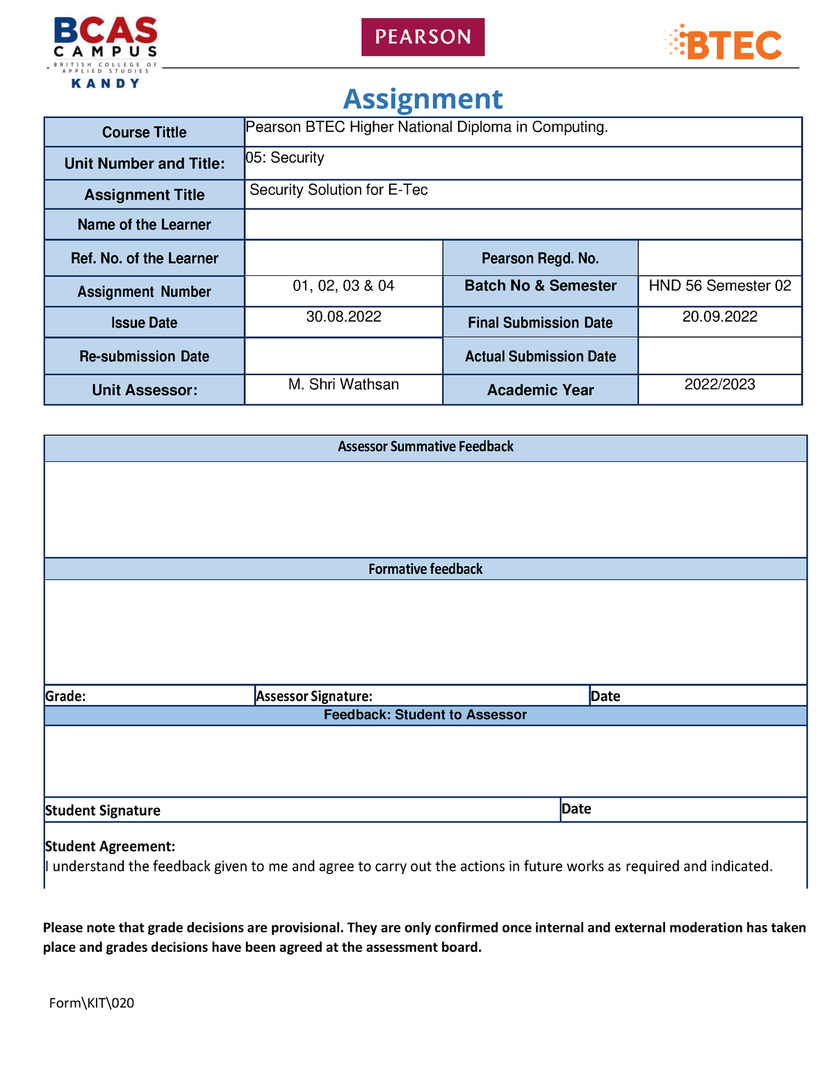 security assignment perfection