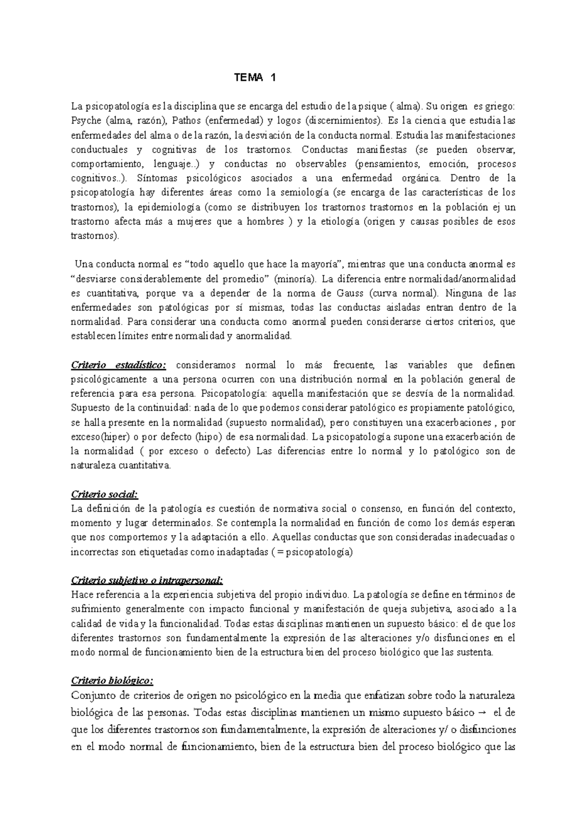 Psicopato Tema 1 apuntes - TEMA 1 La psicopatología es la disciplina ...