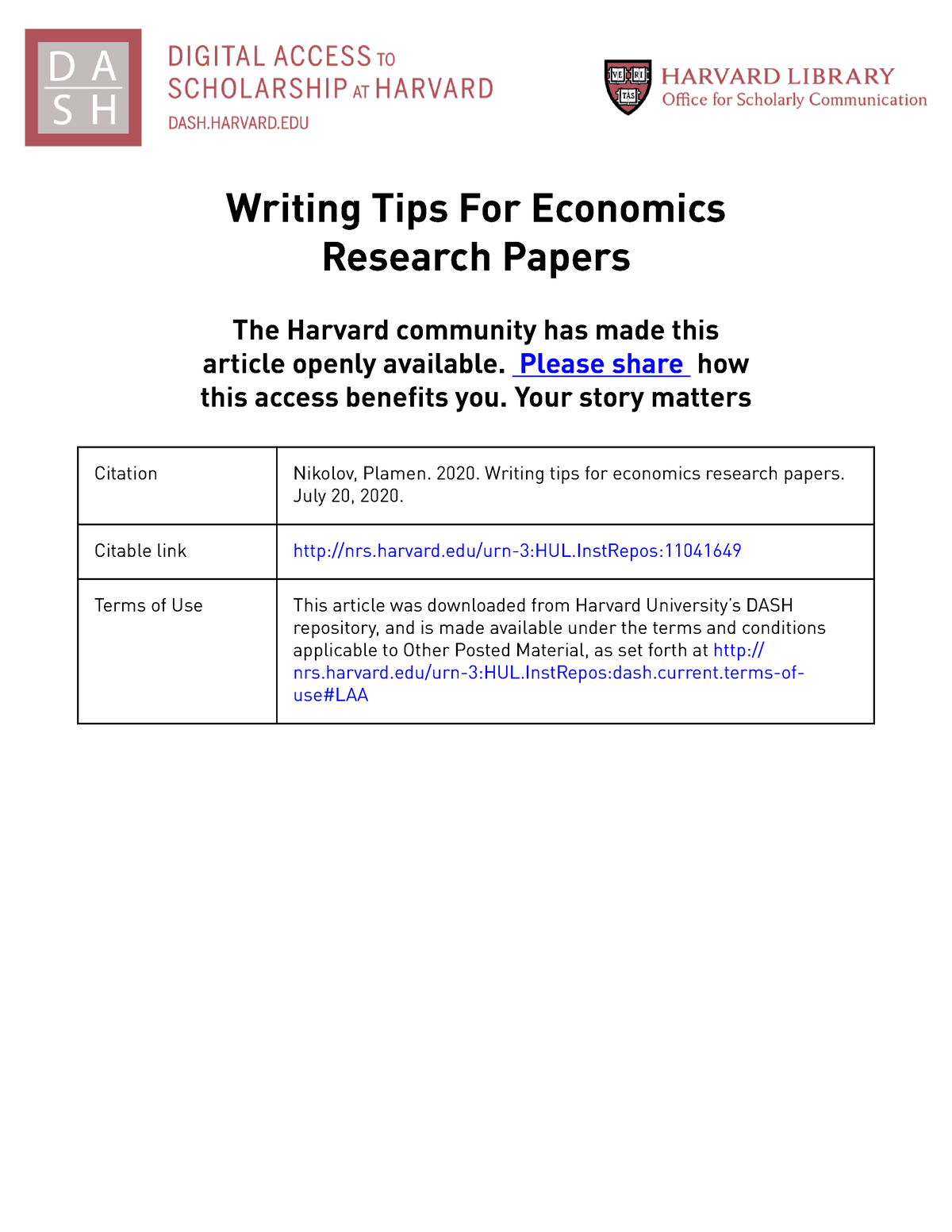 school of economics research paper