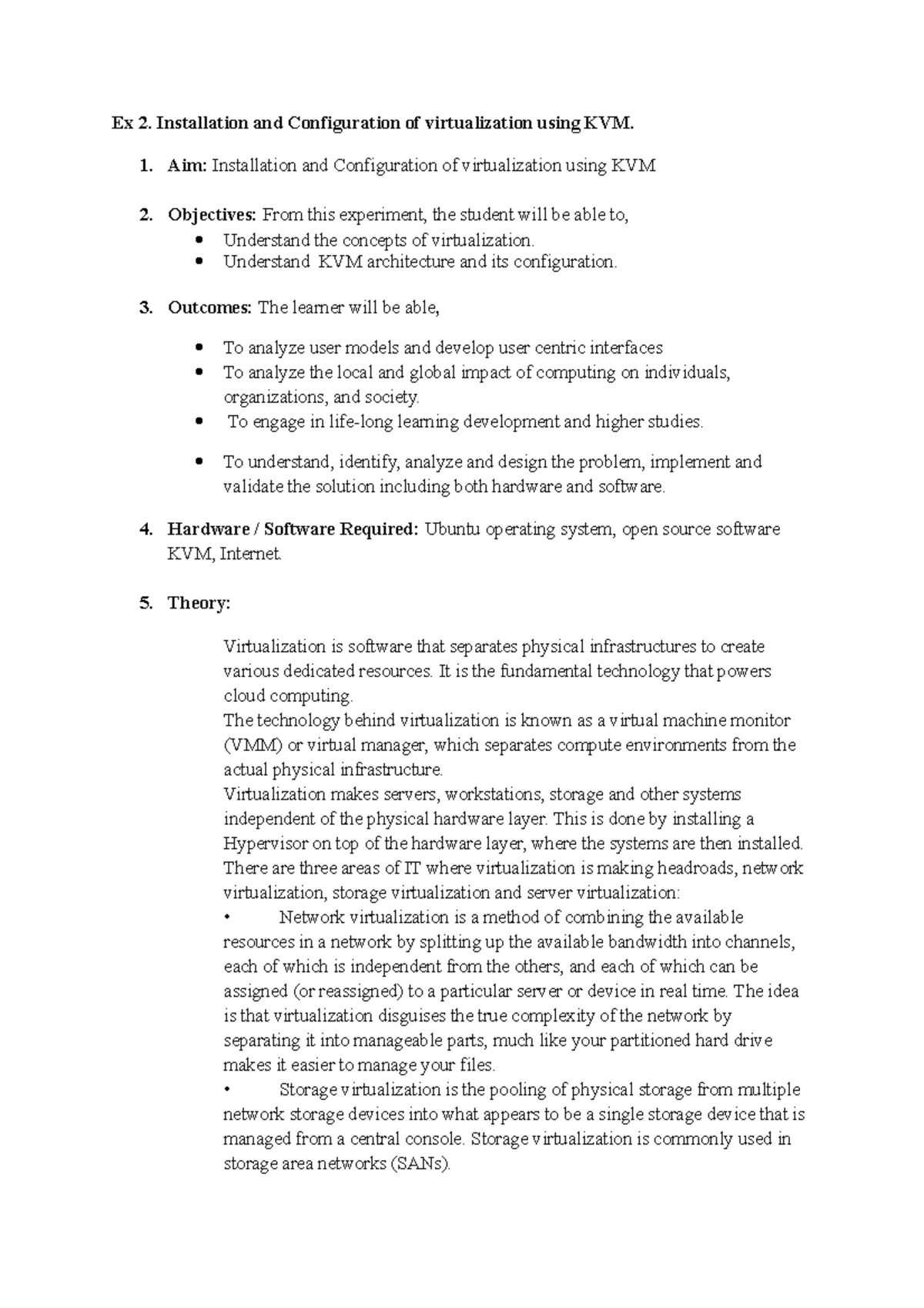 Ex 2 cc - Ex 2. Installation and Configuration of virtualization using ...