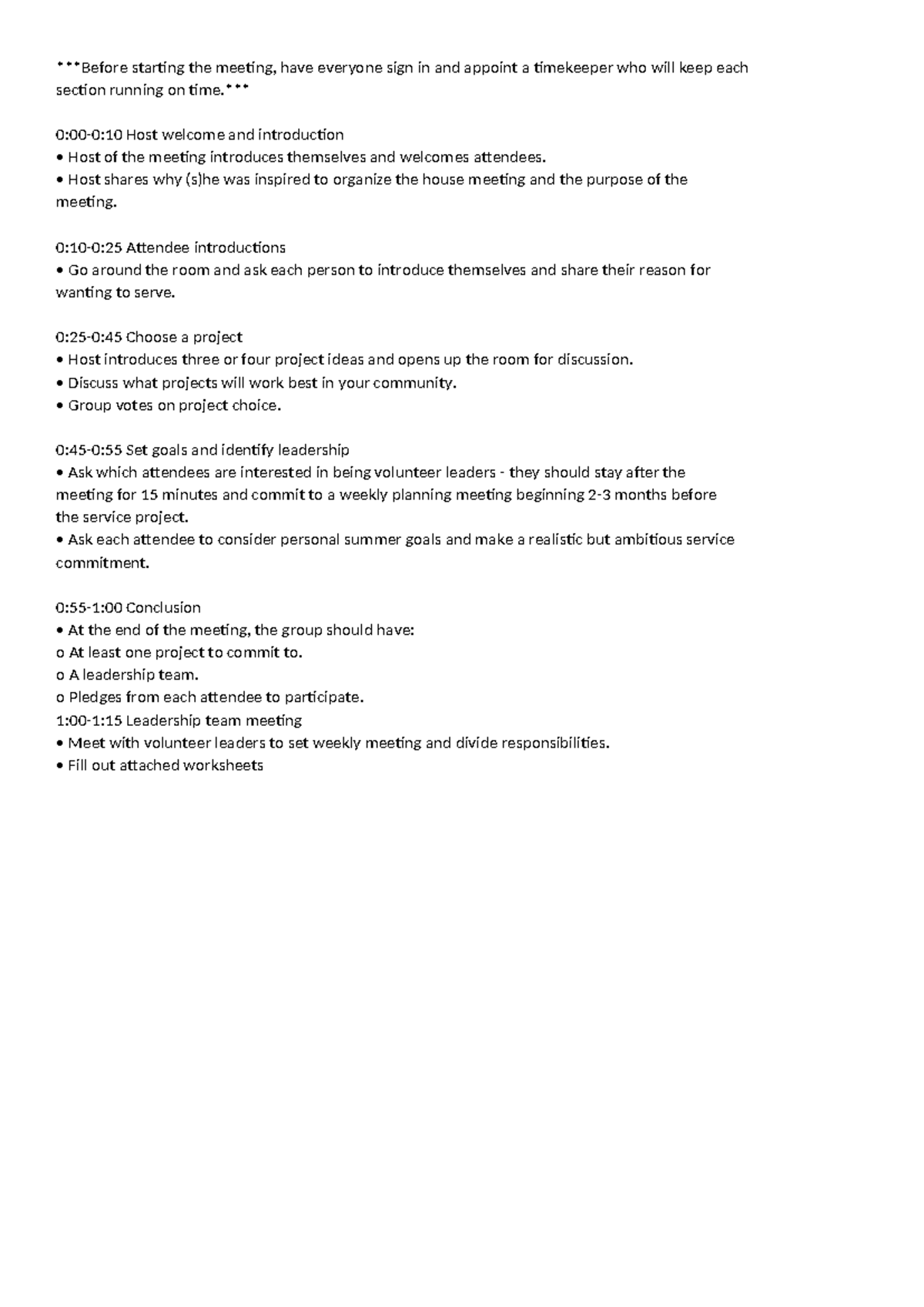 Agenda Format' - Before starting the meeting, have everyone sign in and ...