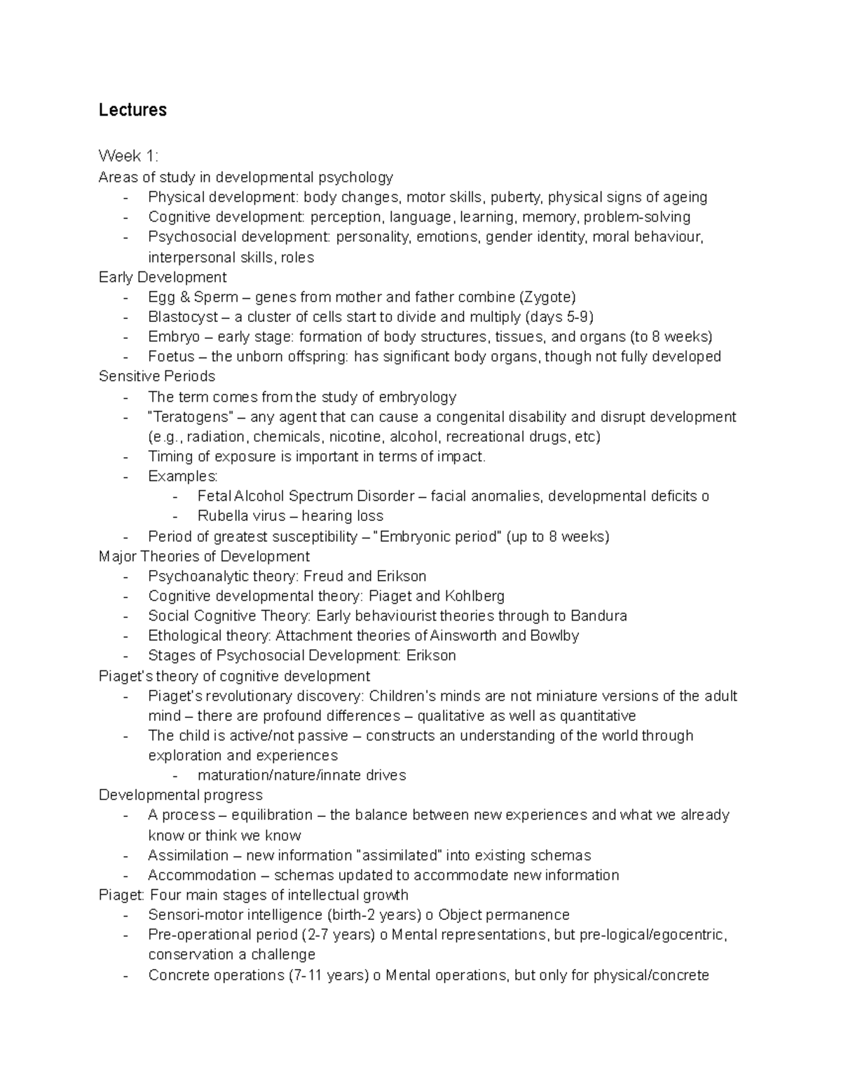 Psych II - Lectures Week 1: Areas of study in developmental psychology ...