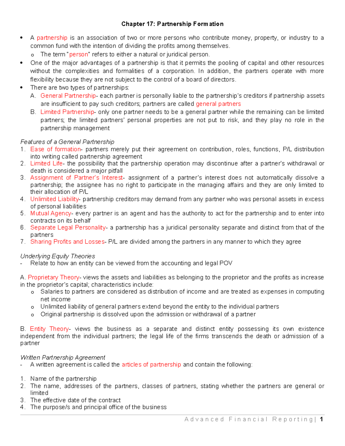 AFAR-Partnership Formation - Chapter 17: Partnership Formation A ...